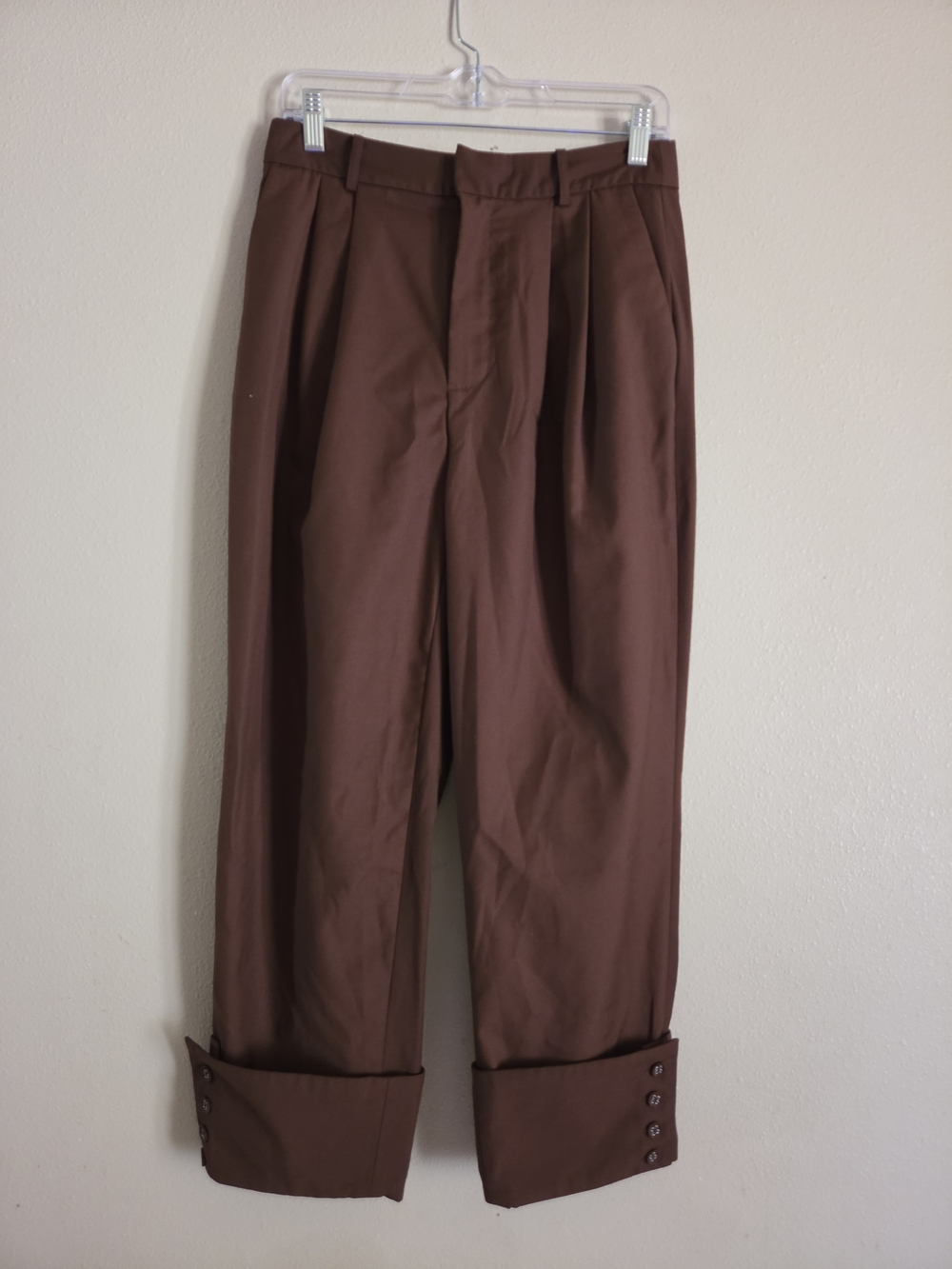 MOTF Dark Brown Pleated Dress Pants with Cuffed Hem